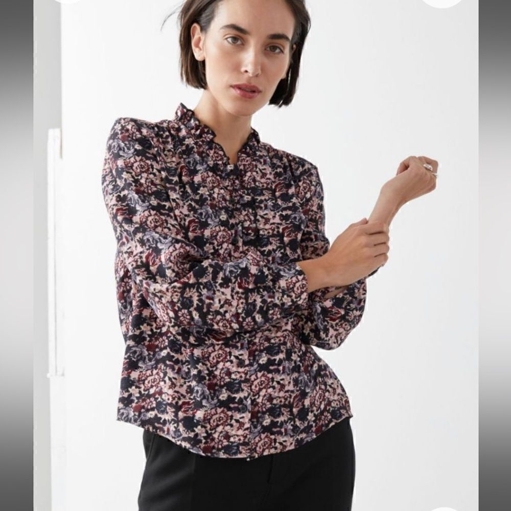 & Other Stories Floral Frill Collar Button Down Blouse. Size 0. EUC!